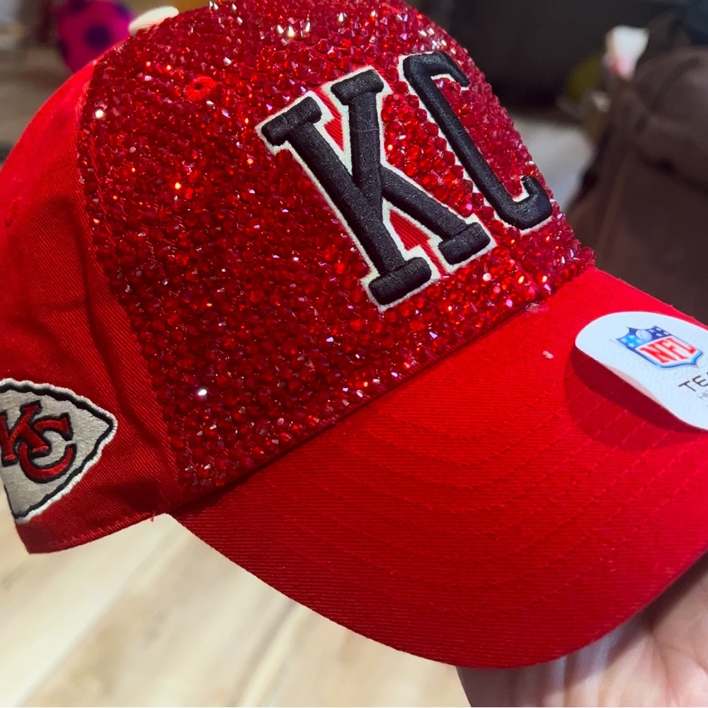 Bling Rhinestone KC Chiefs Custom Hand detailed Hat